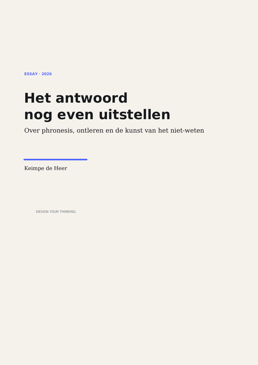 Omslag van het essay Het antwoord nog even uitstellen