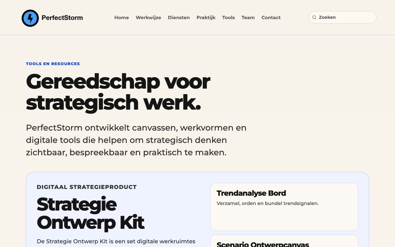 Voorbeeld van de digitale resources van PerfectStorm