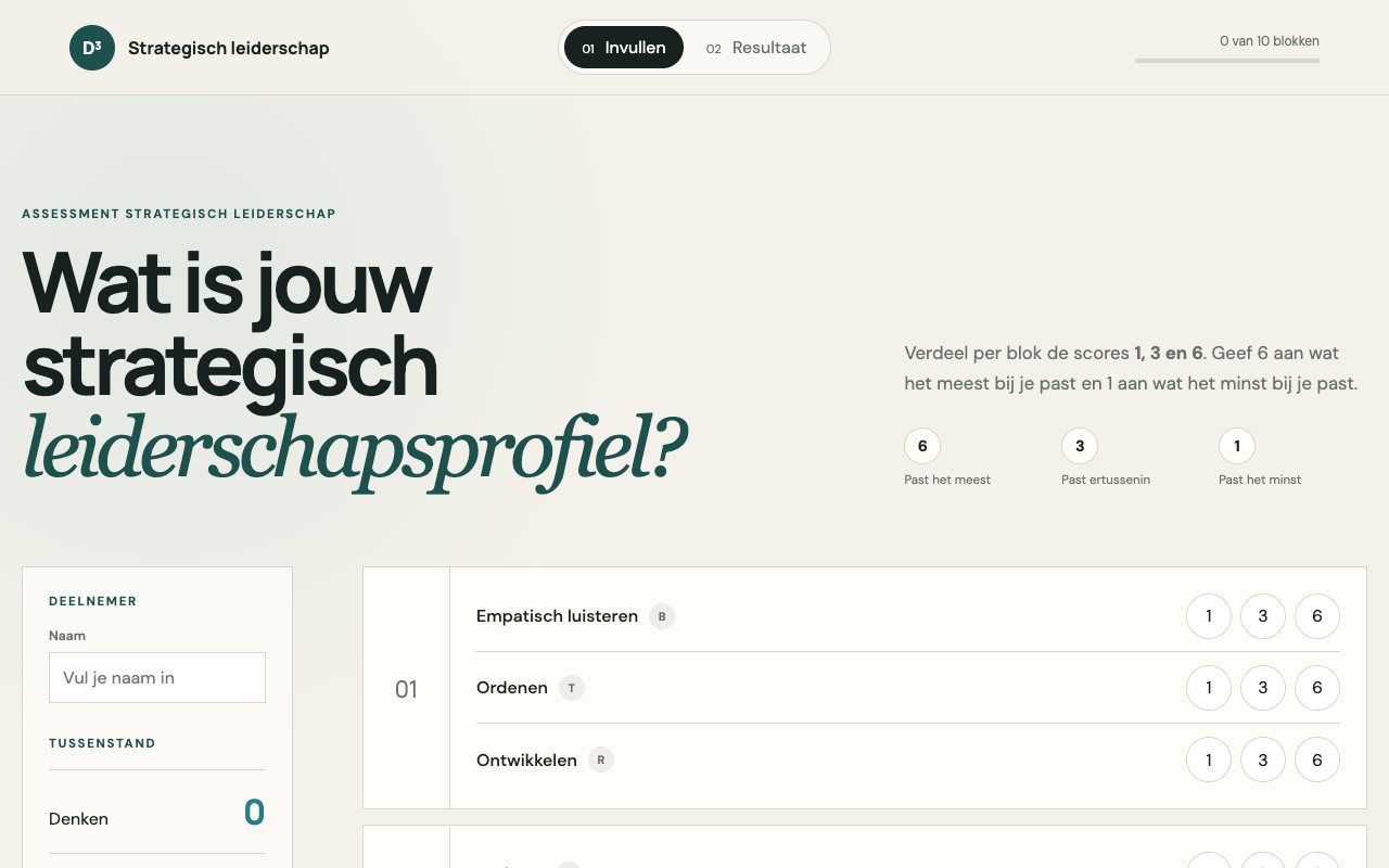 Voorbeeldscherm van het Denken, Delen, Doen-assessment
